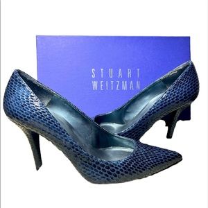 Stuart Weitzman Navy Snakeskin Pumps